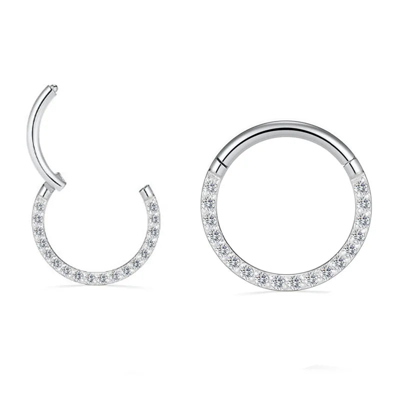1piece Surgical Steel Micro Zircon Nose Hinged Ring Forward Septum Clicker Ear Cartilage Tragus Body Jewelry 16G