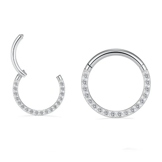 1piece Surgical Steel Micro Zircon Nose Hinged Ring Forward Septum Clicker Ear Cartilage Tragus Body Jewelry 16G
