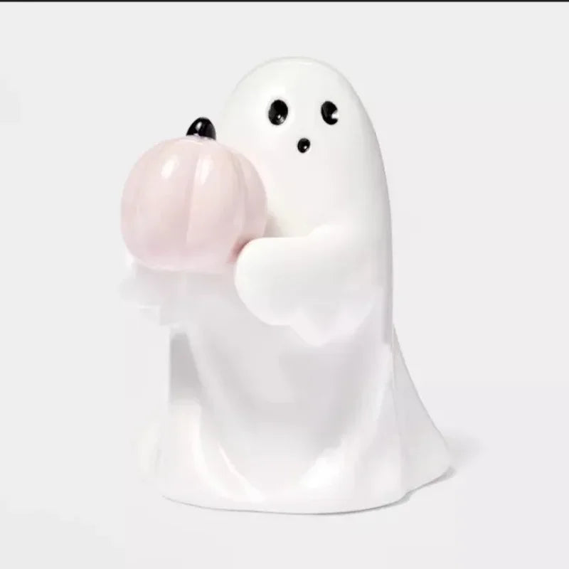 Halloween Cute Resin Ghost Holding Pink Pumpkin Bat Resin Statue Halloween DIY Decorat Doll Home Party Festival Originality Gift
