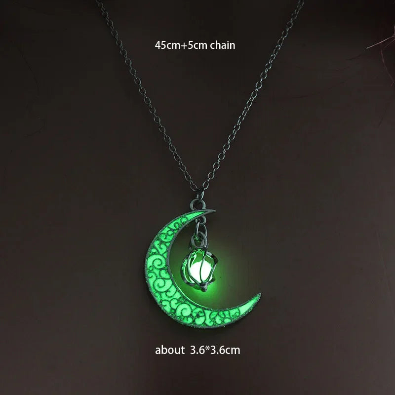 Night Fluorescence Novel Luminous Glowing Hollow Cage Moon Star Planet Pendant Glow In The Dark Necklace for Halloween Gift