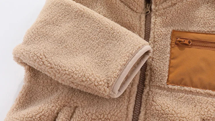 2024 Autumn/Winter New Thickened Cotton Coat Lamb Fleece Warm Hooded Color Block Coat 2-7 Year Old Outdoor Childrens Coat
