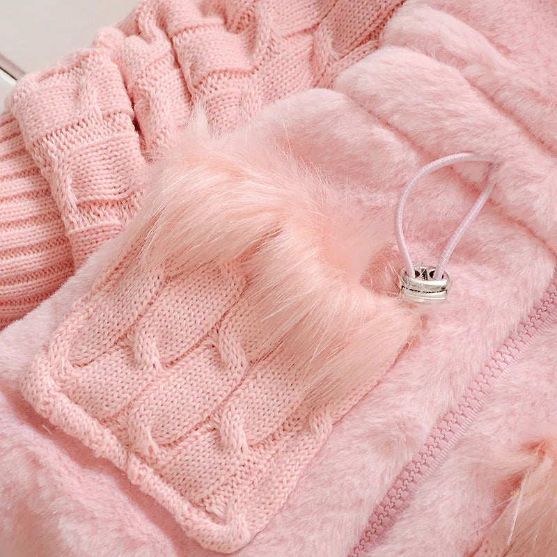 Girl's Winter Coat New Hooded Solid Color Warm and Windproof Two Pocket Wool Sweater for Children's Clothing Suitable for 0-4 Y