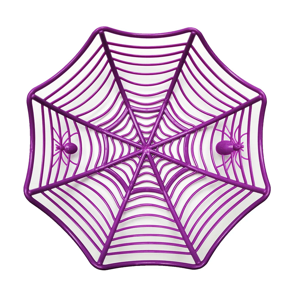 Halloween Candy Basket Plastic Spider Web Fruit Plate Black Biscuit Snack Basket Trick or Treat Halloween Decoration 2024