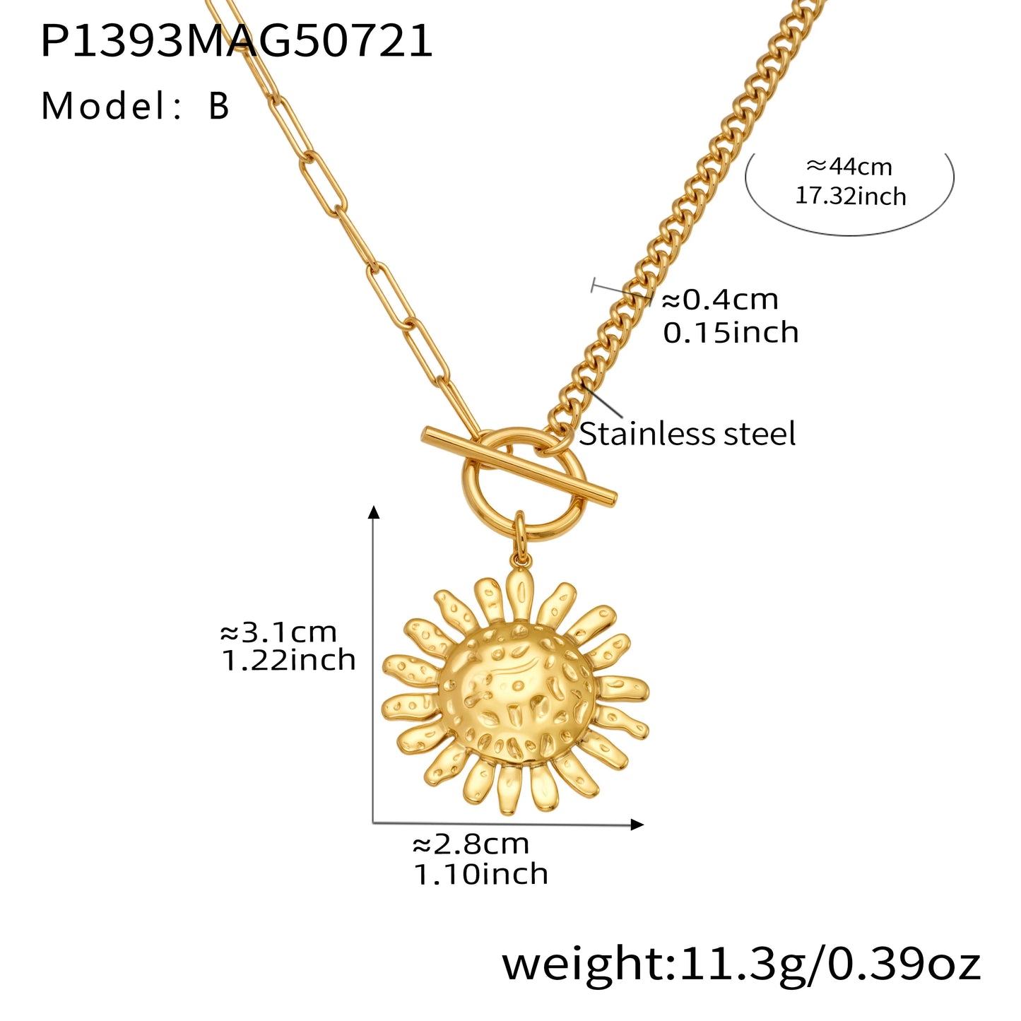 Gold Color Silver Sun Pendant Necklace for Women Luxury 18K Gold-Plated Stainless Steel 2 Chain Styles Women's Necklace Jewelry