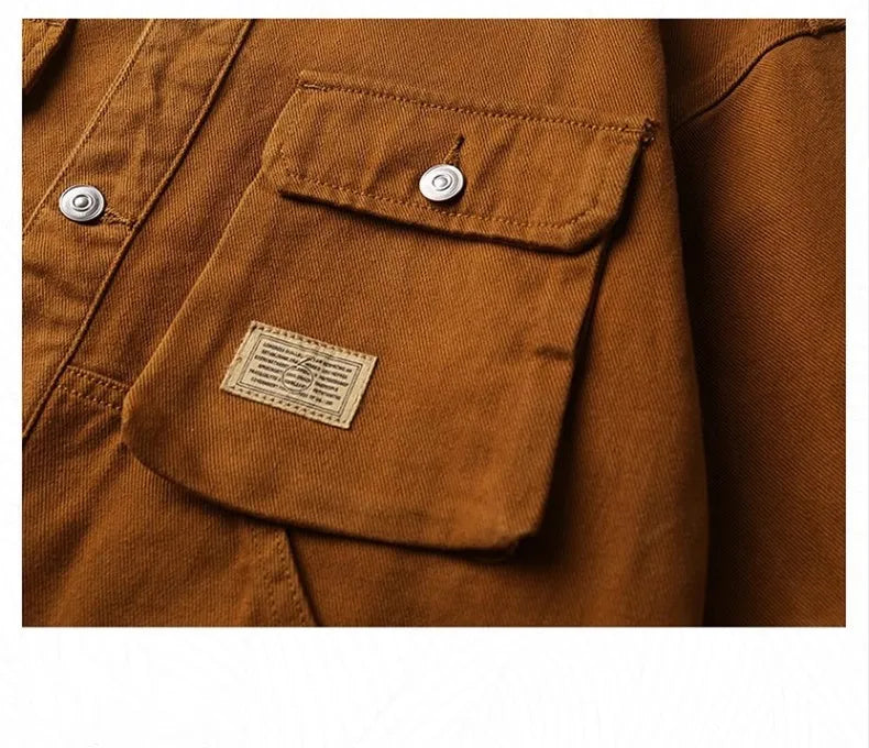 Denim Jackets Men Single Breasted Coat Cardigan Jacket Turn Down Collar Outerwear Long Sleeve Pockets Button Loose Casual