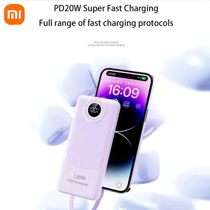 Xiaomi 50000mAh PowerBank 120W Super Fast Charging Four Heads Portable Charger Emergency Battery Supply For iPhone Samsung 2025