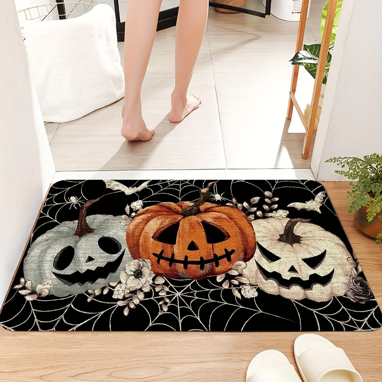 VIKAMA Halloween Spooky Pumpkin Face Carpet Home Decor, Soft, Absorb-Water, Entry Door,  Bathroom Non-Slip, Dirt-Proof Floor Mat