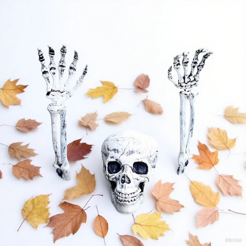 Halloween Realistic Skull Skeleton Head Human Hand Arms for Halloween Party Home Garden Lawn Decor Haunted House Horror Props