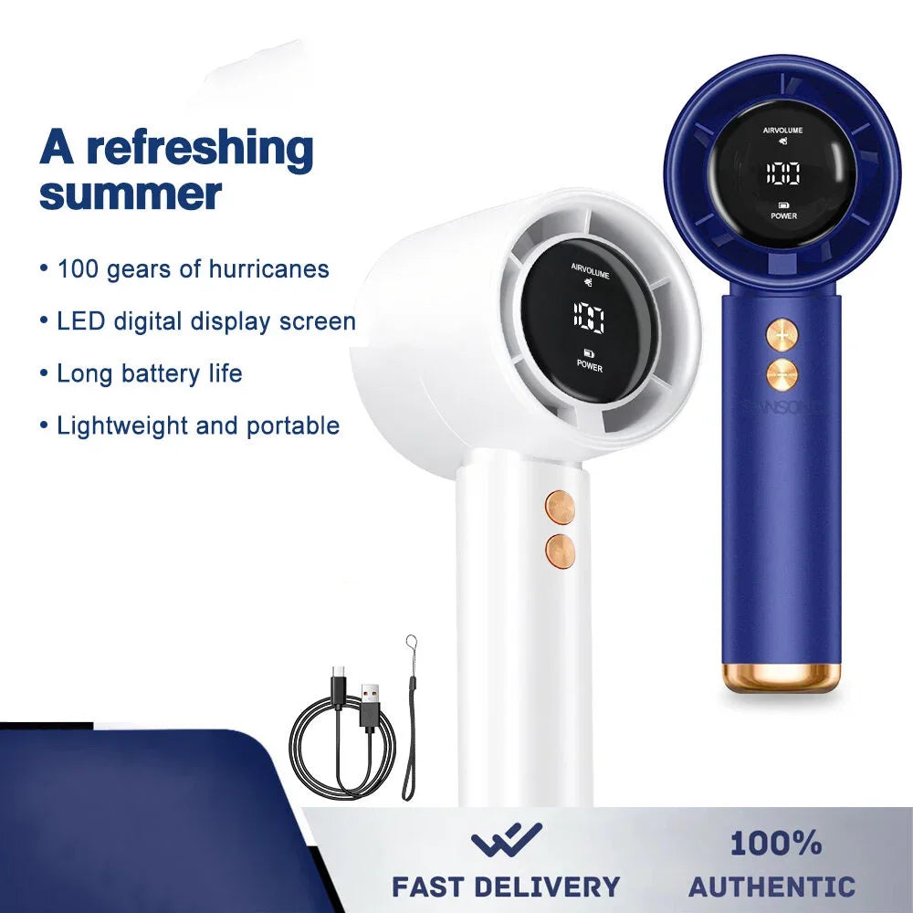 High Speed Portable Turbo Fan Cooler Fan 100-Speed Adjustment High-Speed Fan Handheld Fan Mini Fan 100-Level Adjustment Portable