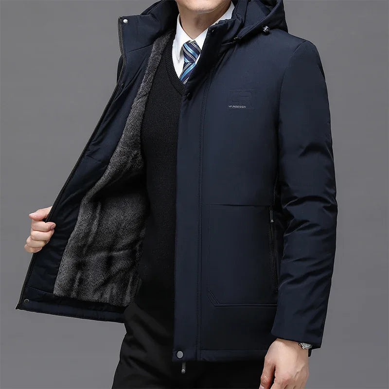 Mens Winter Jacket Windproof Men Thick Warm Gift For Father Husband Parka Windproof Parkas New Fashion Fleece Hooded Winter Coat