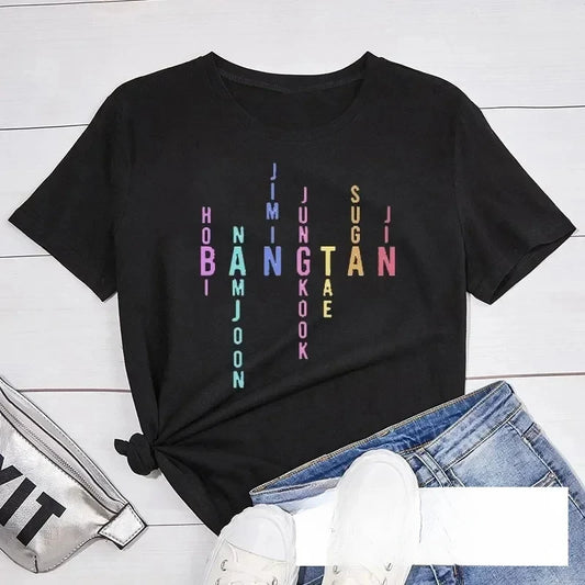 Bangtan Lid Naam T-Shirt Jimin Jungkook Tae Suga Namjoon Hobi Jhope Jhope Jin Bangtan Korea Print T-Shirt Dames T-Shirt Top Tees