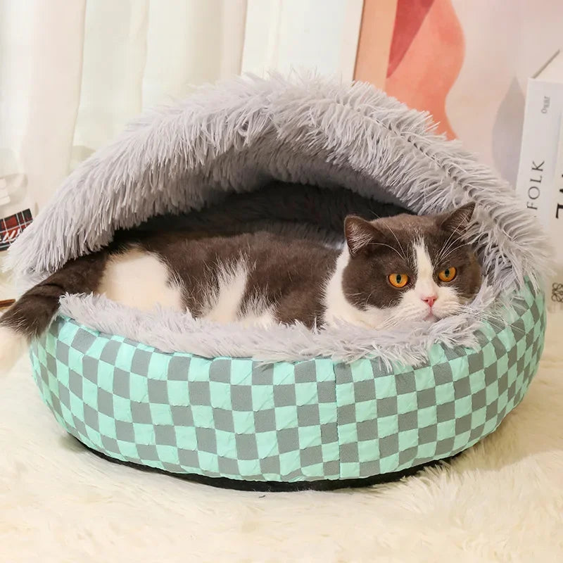 Plush Shell Nest, Winter Warm Semi-enclosed Surrounded Pet Nest, Warm Cat Nest, Round Dog Nest
