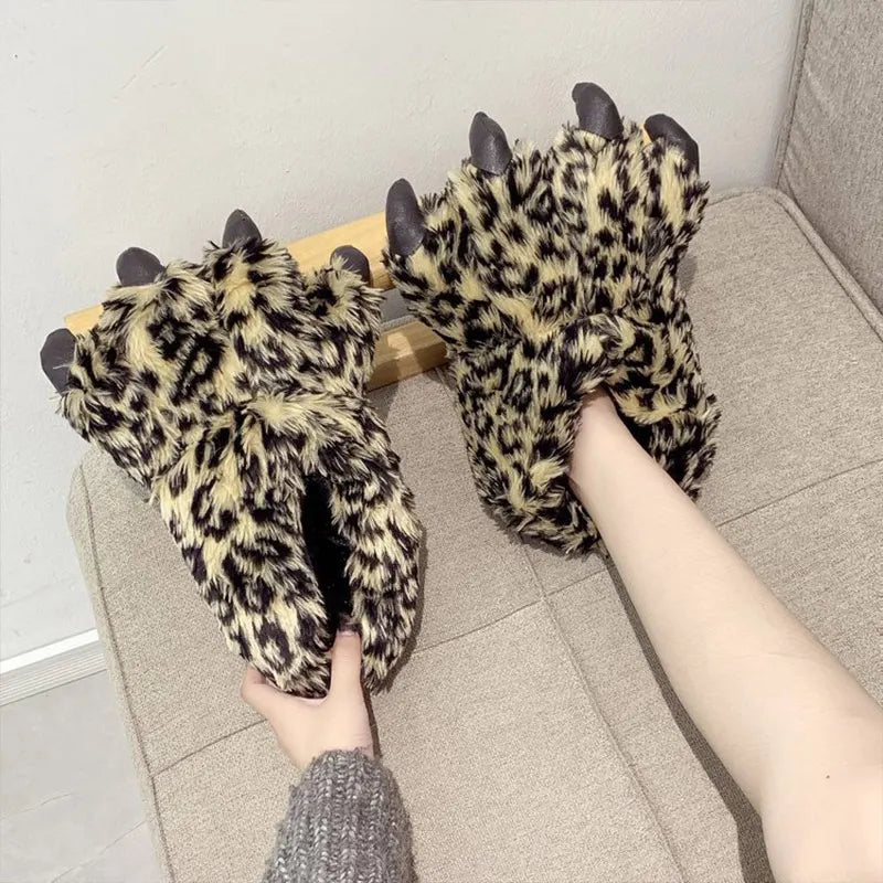 Animals Beast Claw Shoes Slides for Men Fun Chunky Fuzzy Slippers Male Plush Warm Bear Paw Lovers Funny slippers