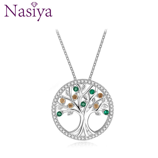 Silver Color Necklace For Women Jewelry Tree of Life Colorful Pendant Cubic Zircon Fashion Style Valentines Gifts
