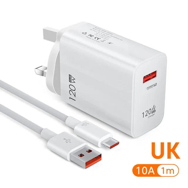 GAN 120W USB Charger Fast Charging Type C Cable Mobile Phone Chargers For Huawei Samsung Xiaomi 12 Quick Charge 5.0 USB C Cable