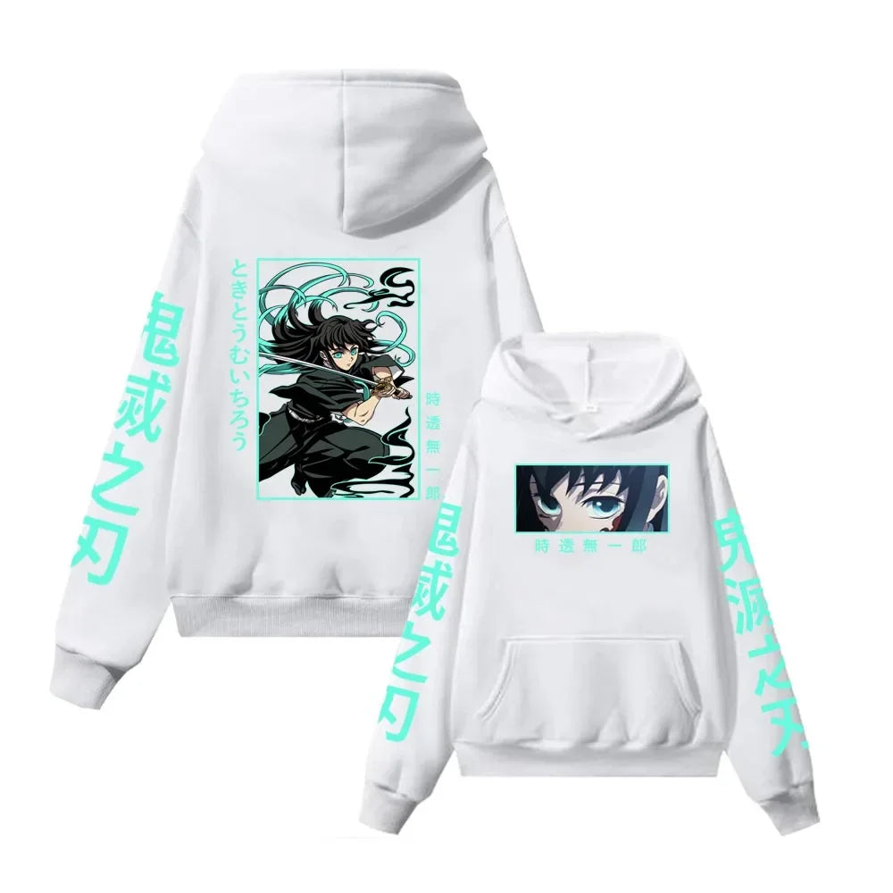Muichiro Tokito Anime Hoodie For Men Women Demon Slayer Manga Pullover Casual Harajuku Streetwear Long Sleeves Loose Clothes