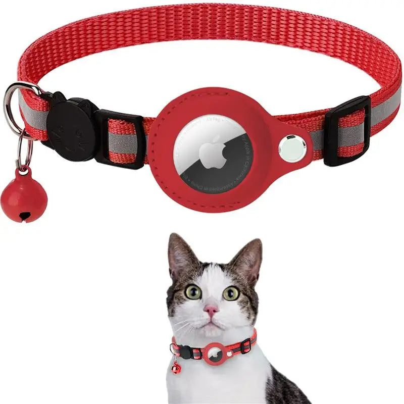 Anti-lost Cat Collar for Airtag GPS Tracker Protective Case with Bell Reflective Cats Necklace Kitten Puppy Pet Accesories