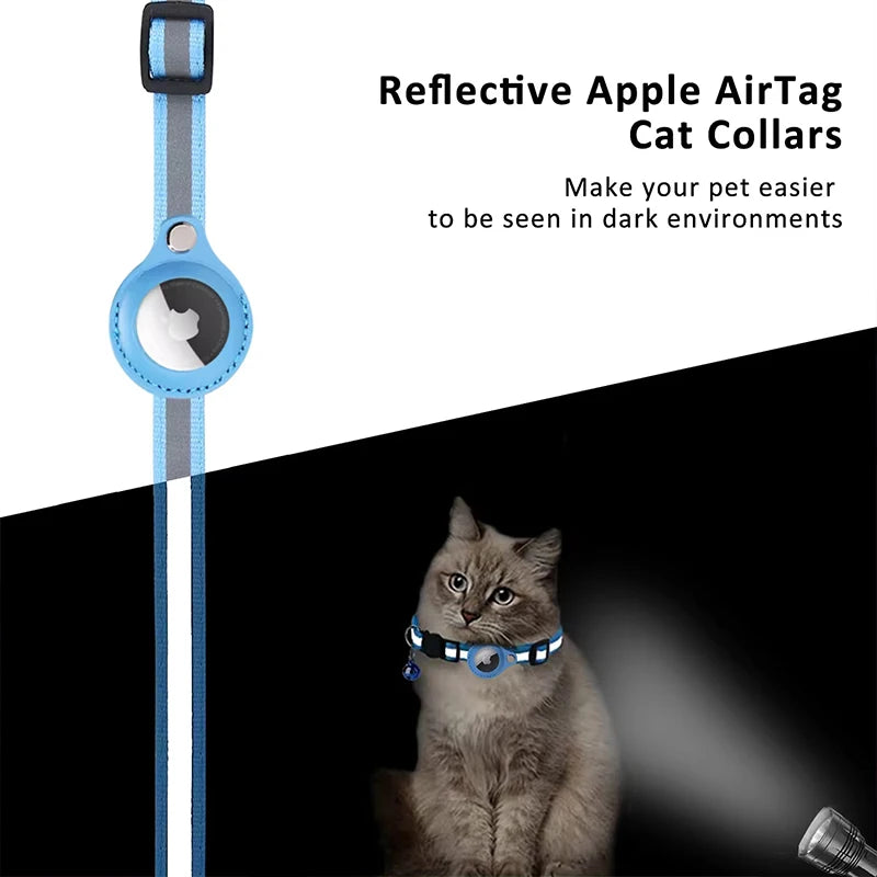 Anti-lost Cat Collar for Airtag GPS Tracker Protective Case with Bell Reflective Cats Necklace Kitten Puppy Pet Accesories