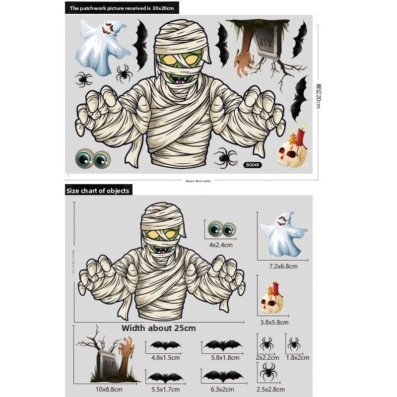 Halloween Glass Showcase Scene Decoration Ghost Zombies Pumpkin Spiders Electrostatic Window Stickers Halloween Party Decoration
