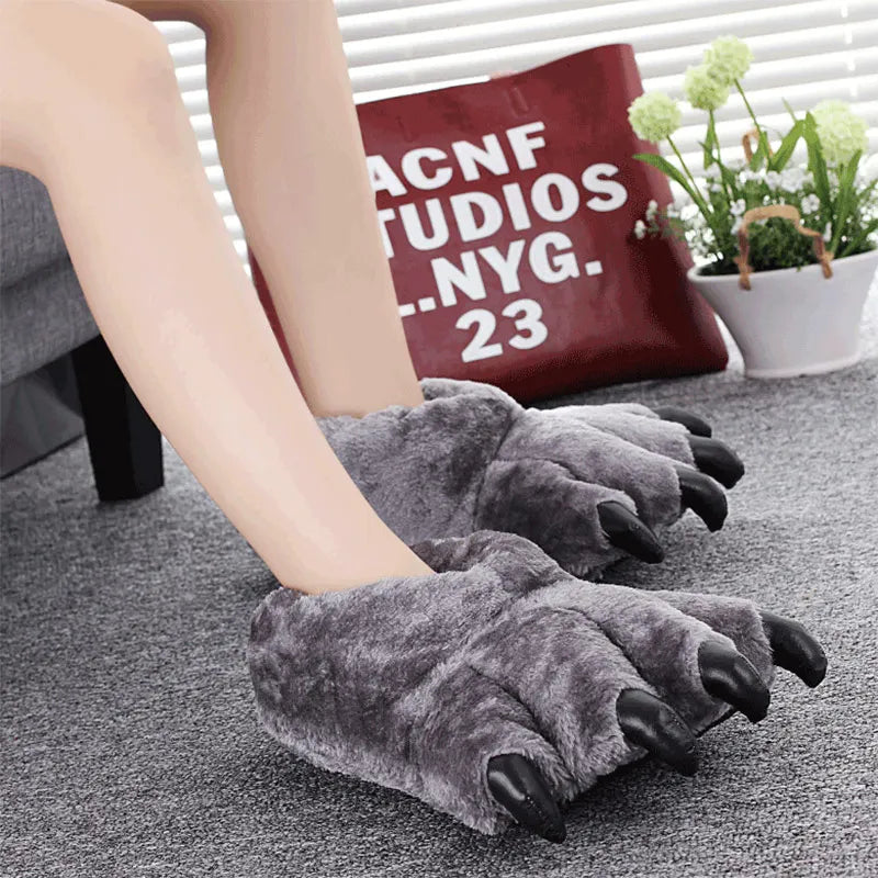 Animals Beast Claw Shoes Slides for Men Fun Chunky Fuzzy Slippers Male Plush Warm Bear Paw Lovers Funny slippers