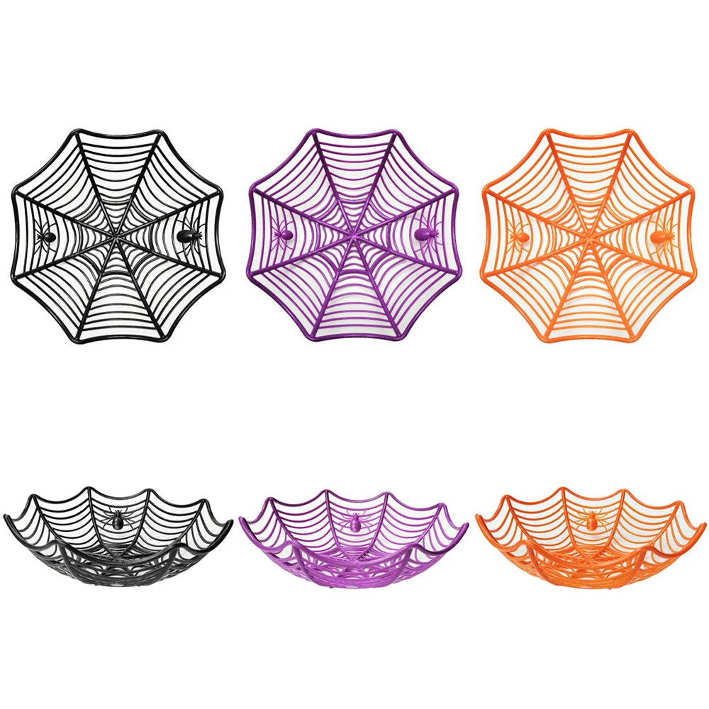Halloween Candy Basket Plastic Spider Web Fruit Plate Black Biscuit Snack Basket Trick or Treat Halloween Decoration 2024
