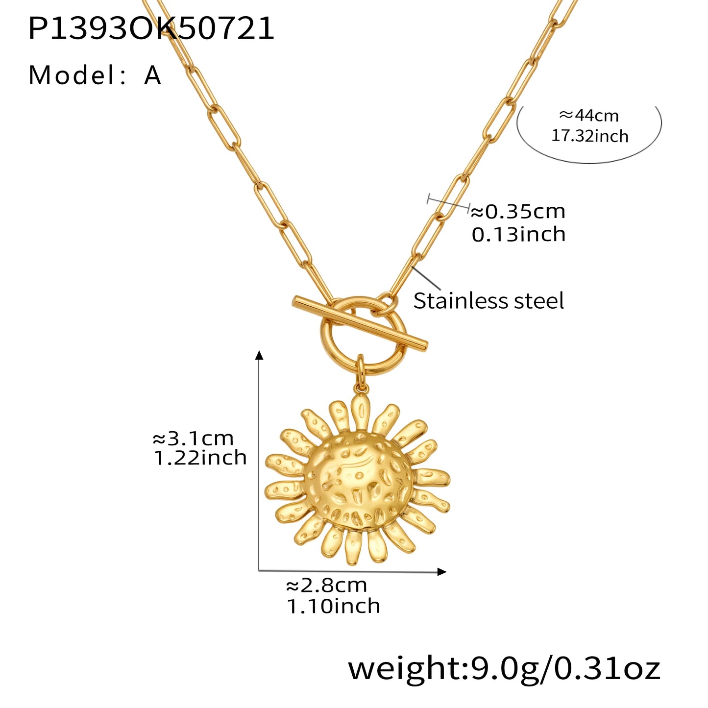 Gold Color Silver Sun Pendant Necklace for Women Luxury 18K Gold-Plated Stainless Steel 2 Chain Styles Women's Necklace Jewelry