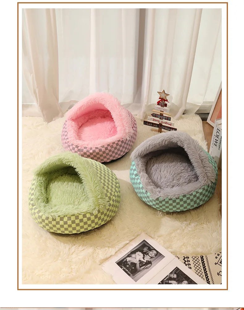 Plush Shell Nest, Winter Warm Semi-enclosed Surrounded Pet Nest, Warm Cat Nest, Round Dog Nest