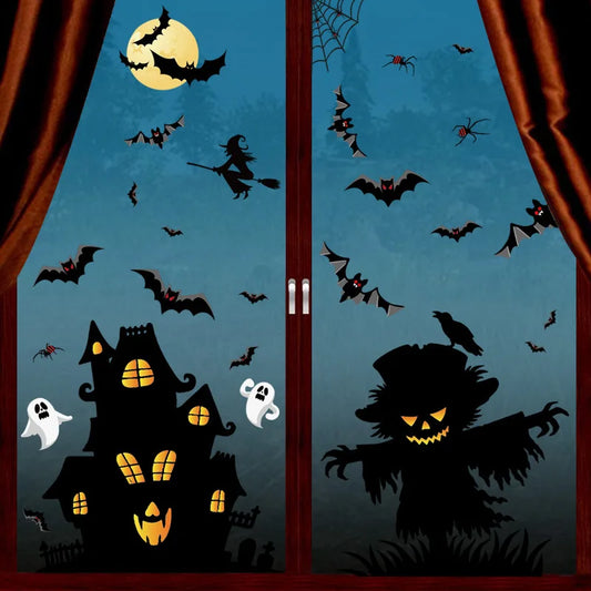 Halloween Glass Showcase Scene Decoration Ghost Zombies Pumpkin Spiders Electrostatic Window Stickers Halloween Party Decoration