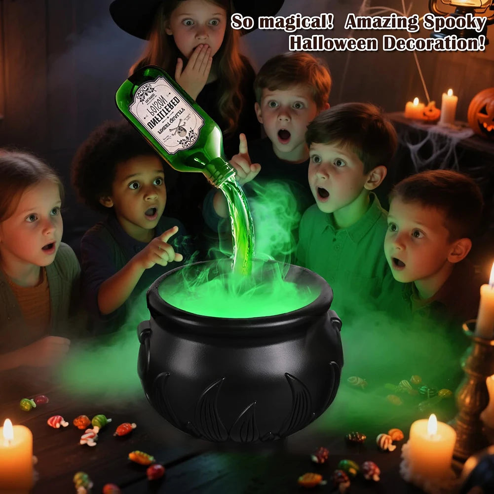 Halloween WitchCauldron with LED Light and Fog Mist Maker Skeleton Decor for Spooky Hocus Pocus Party Home Halloween Party