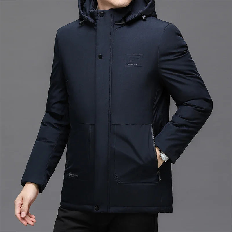 Mens Winter Jacket Windproof Men Thick Warm Gift For Father Husband Parka Windproof Parkas New Fashion Fleece Hooded Winter Coat