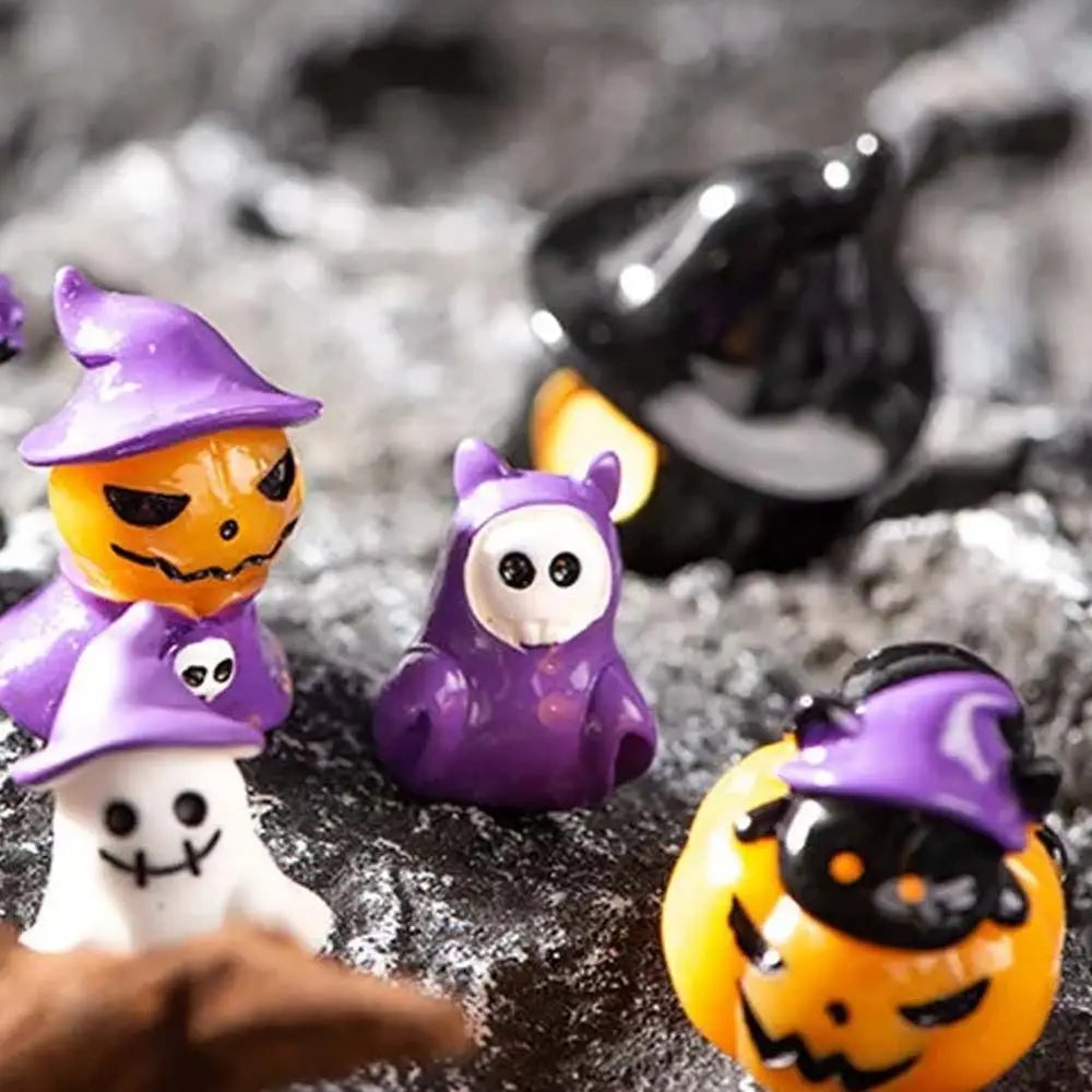 Cartoon Halloween Pumpkin Skeleton Figurines 3D DIY Mummy Skull Statue Cute Mini Miniatures Ghost Ornaments Car Ornament