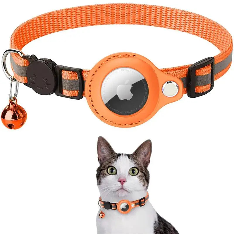 Anti-lost Cat Collar for Airtag GPS Tracker Protective Case with Bell Reflective Cats Necklace Kitten Puppy Pet Accesories