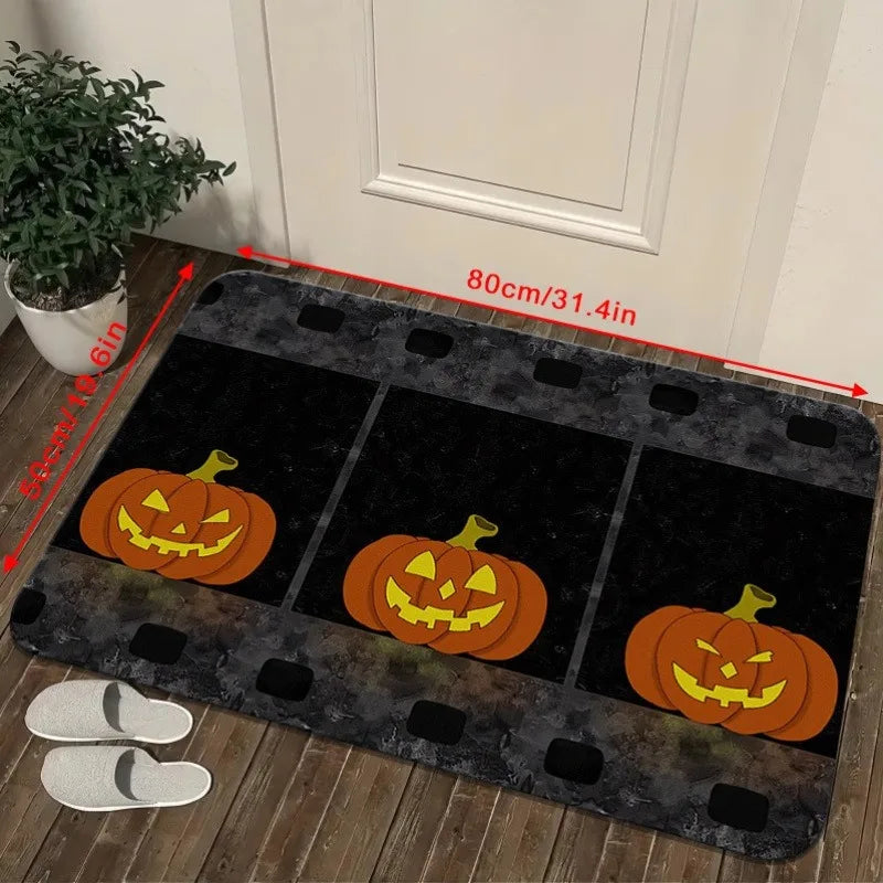 Halloween Pumpkin Bat Ghost Skeleton Thrilling Floor Mat  Entrance Foyer Bathroom Absorbent Foot Door Mat Horror Skeleton