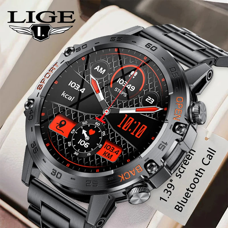 LIGE Smart Watch New1.39" Bluetooth Call Men Outdoor Sport Fitness Heart Rate Health Monitoring Smartwatch for Android IOS Phone