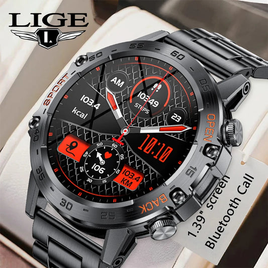 LIGE Smart Watch New1.39" Bluetooth Call Men Outdoor Sport Fitness Heart Rate Health Monitoring Smartwatch for Android IOS Phone