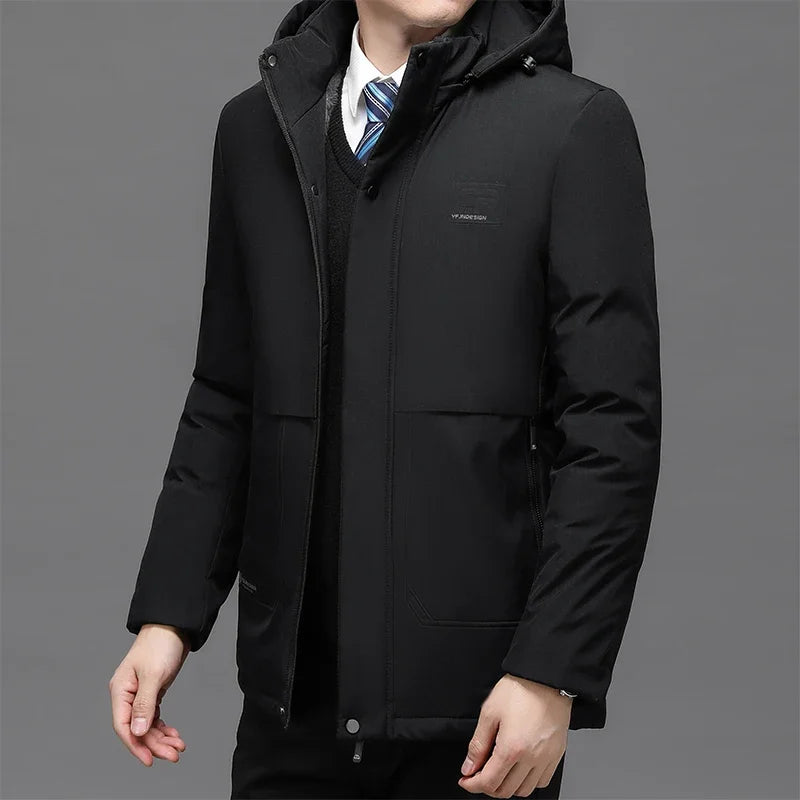 Mens Winter Jacket Windproof Men Thick Warm Gift For Father Husband Parka Windproof Parkas New Fashion Fleece Hooded Winter Coat