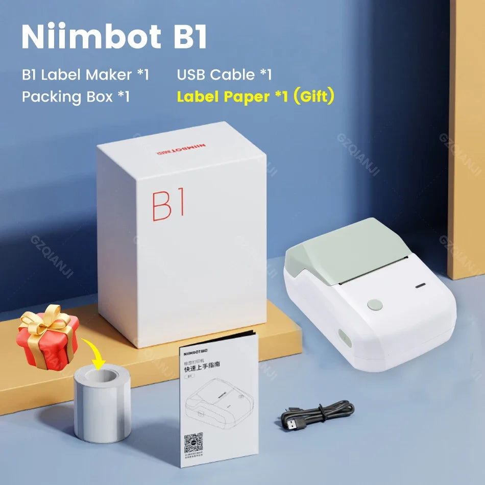 NIIMBOT Mobile B1 Label Printer Bluetooth Thermal Paper Pocket Maker Self-Adhesive Sticker Labeling Tag Price for Retail Store