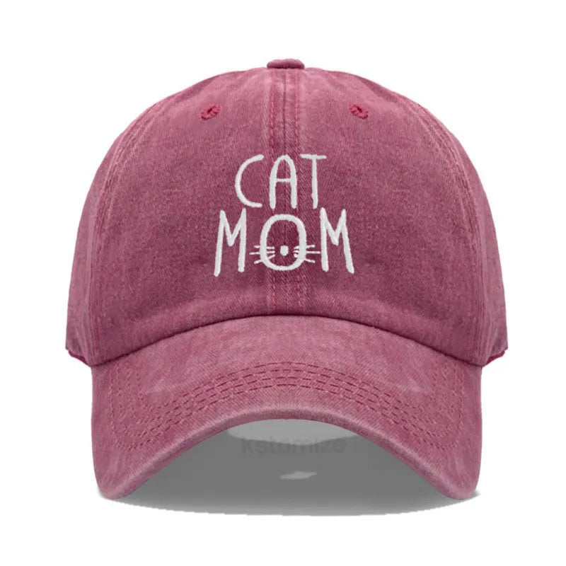 Washed Cotton Baseball Cap for Men & Women Unisex CAT MOM Embroidery  Sun Protection Hat Outdoor Sports Wholesale & Dropshipping