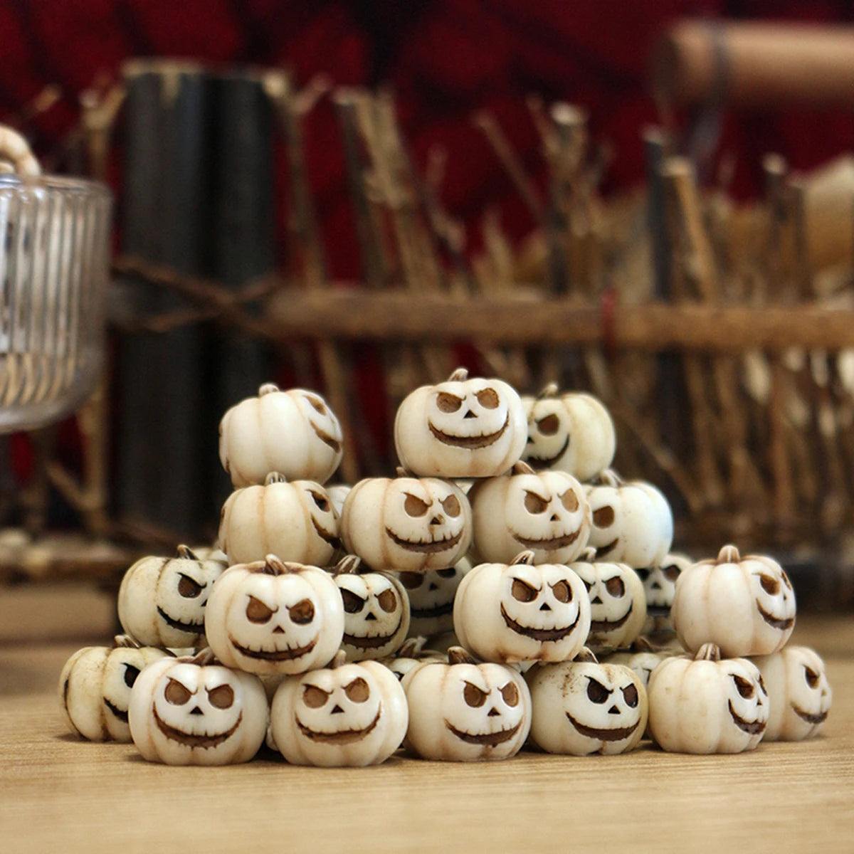20 creative Halloween white pumpkins, outdoor garden bonsai decoration filled with pumpkin ornaments, home micro landscape decor
