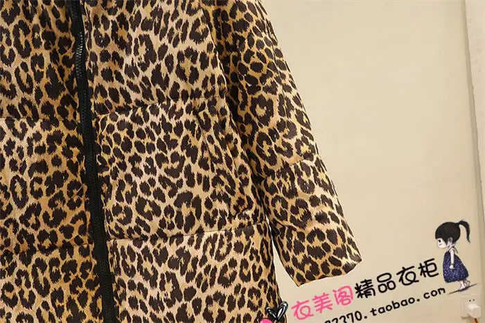 Winter Women's down jacket 2024 Trendy Simple Casual Stand Collar Zipper Large Size Cotton Padded Long Leopard Coat Outwear A236