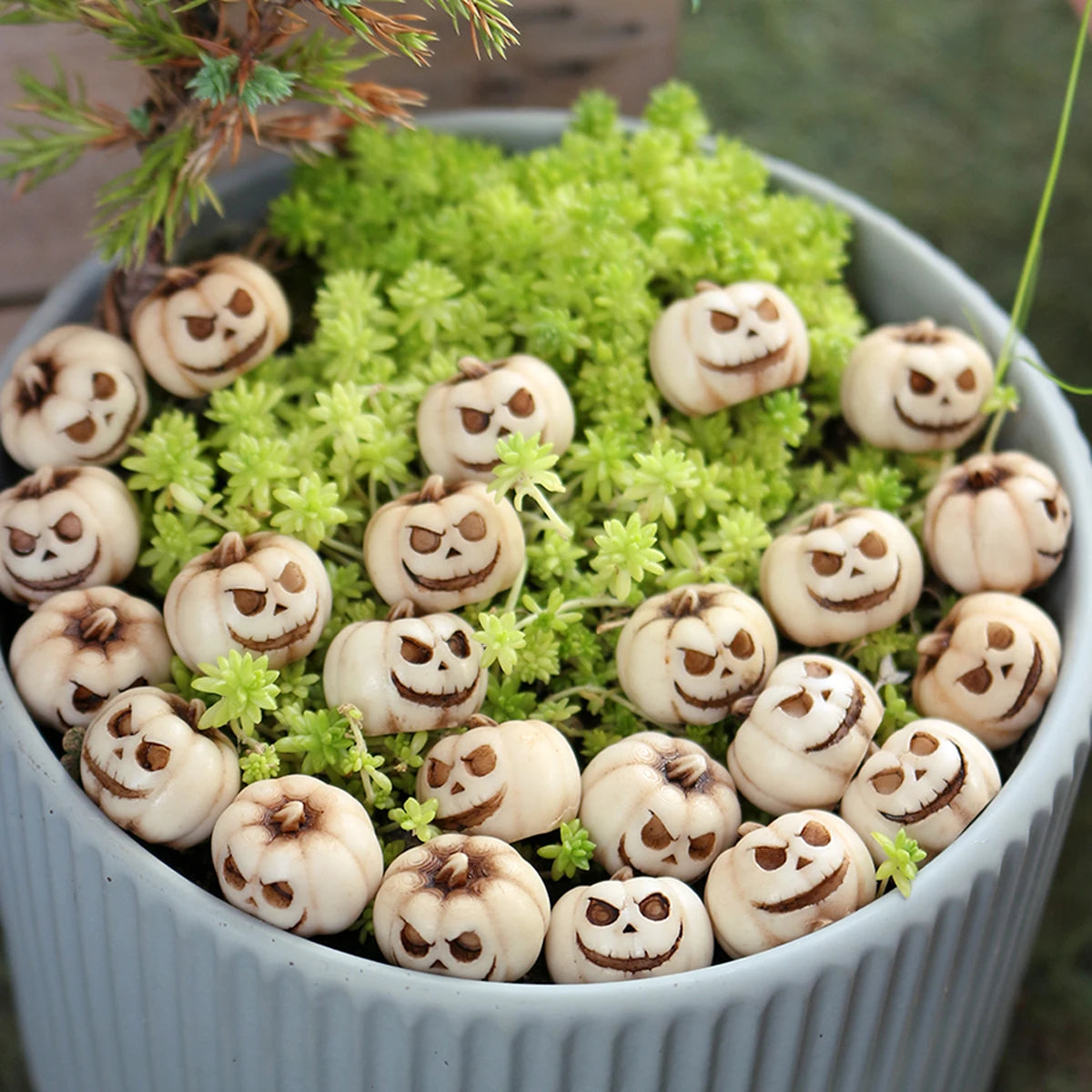 20 creative Halloween white pumpkins, outdoor garden bonsai decoration filled with pumpkin ornaments, home micro landscape decor