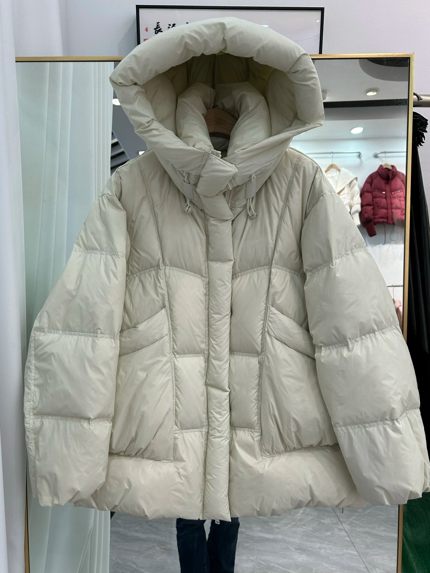 Janveny 2025 New Winter Thickened Puffer Down Jacket Women Warm Hooded Medium Length Loose Solid Color 90% White Duck Down Coat