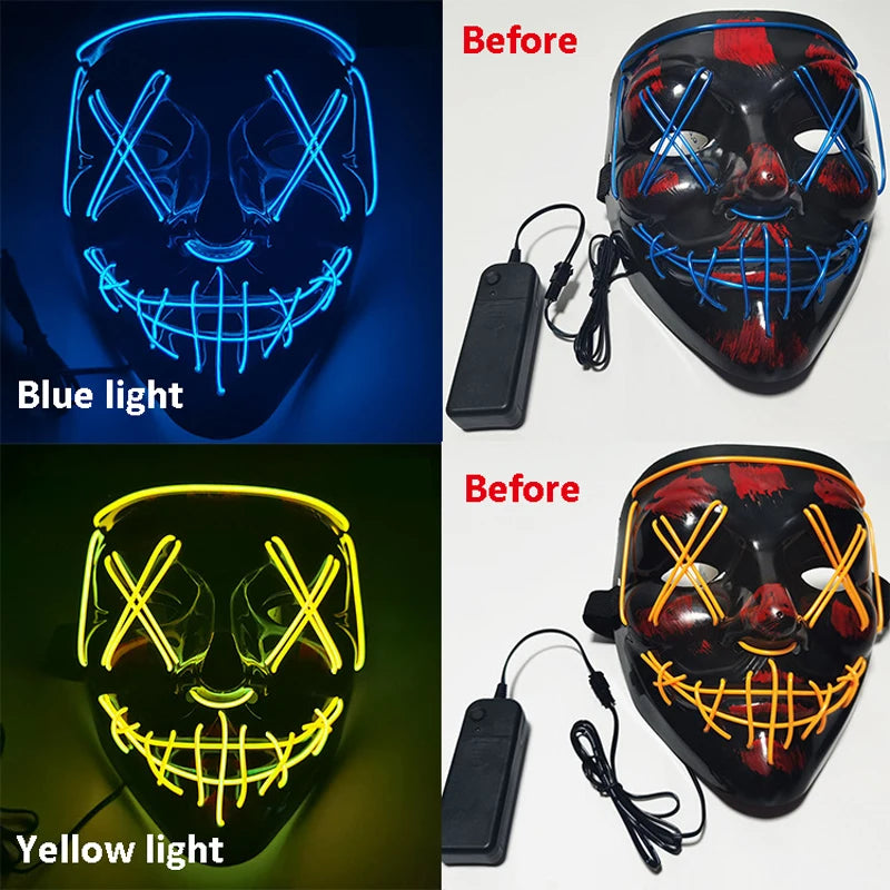 1pc Wireless Halloween Neon LED Purge Mask Masque Masquerade Party Masks Light Grow in the Dark Glowing Masker