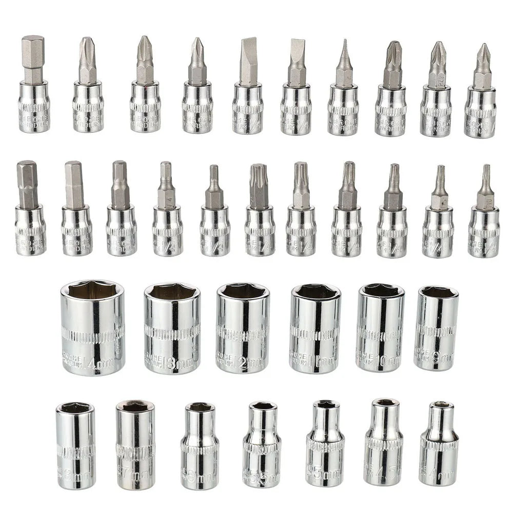 46PCS Socket Set Ratchet Wrench Screwdriver Tool 1/4" Drive Ratchet Torx Hex Wrench Socket Set Car Repairing Hand Tool