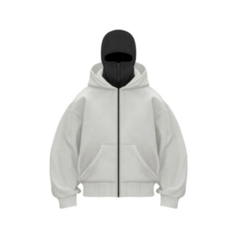 Y2K Hooded Face Mask Zipper Design Sports Jacket Balaclava Men Zip Hoodie Warm Casual Jacket Sweatshirt Outdoor Coat Clothing