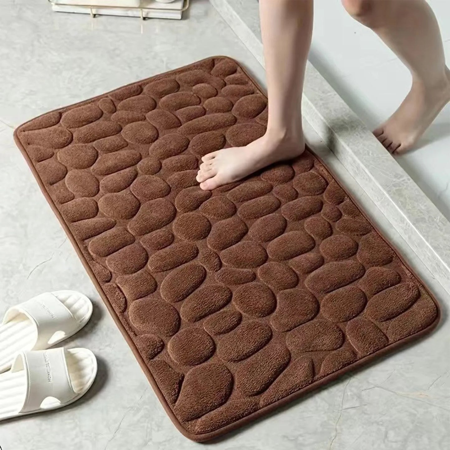 Non Slip Bathroom Mat Bath Mats Absorbent Doormat Carpet Cobblestone Embossed Door Floor Mats Machine Washable Quick Drying