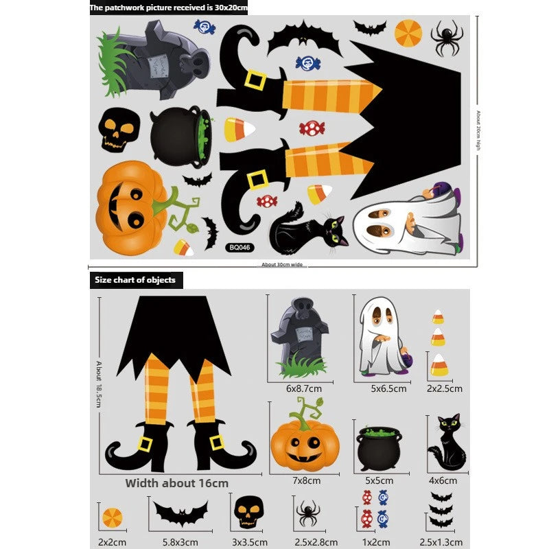 Halloween Glass Showcase Scene Decoration Ghost Zombies Pumpkin Spiders Electrostatic Window Stickers Halloween Party Decoration