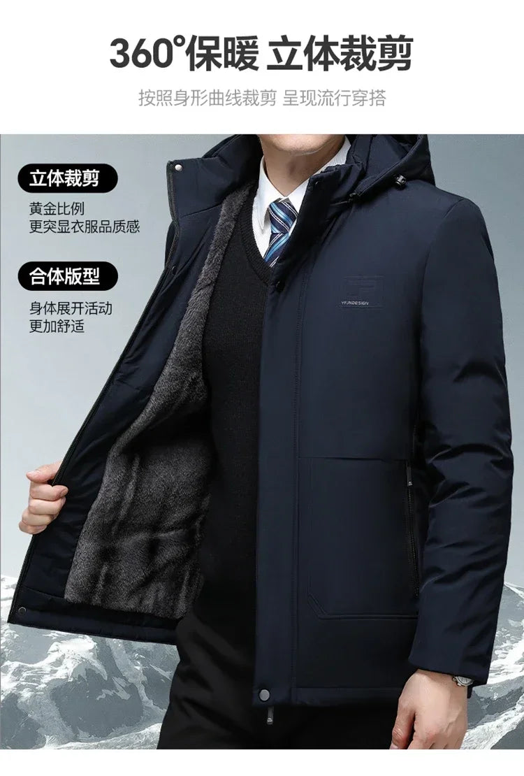 Mens Winter Jacket Windproof Men Thick Warm Gift For Father Husband Parka Windproof Parkas New Fashion Fleece Hooded Winter Coat