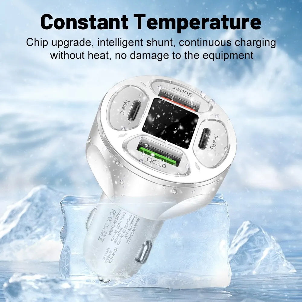 66W 4 Ports USB Car Charger Fast Charging PD Quick Charge 3.0 USB
