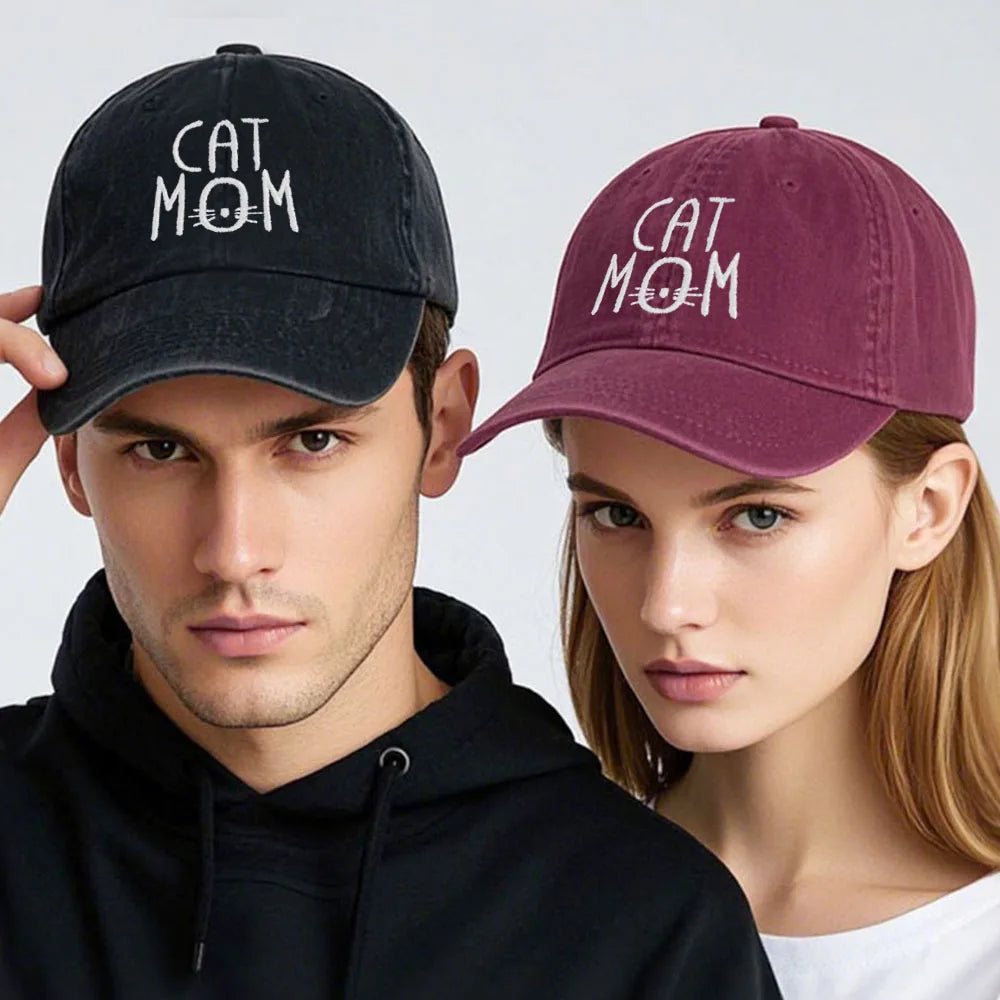 Washed Cotton Baseball Cap for Men & Women Unisex CAT MOM Embroidery  Sun Protection Hat Outdoor Sports Wholesale & Dropshipping